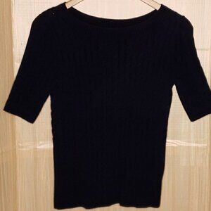 Talbots Womens Navy Nautical Short Sleeve Cable Knit Sweater Small